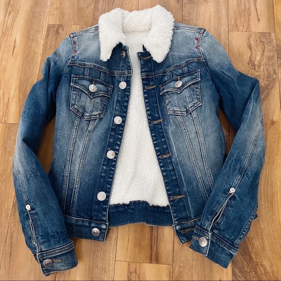 TRUE RELIGION DENIM FAUX FUR LINED FALL WINTER QUILTED JEAN JACKET OUTERWEAR S - Picture 2 of 8